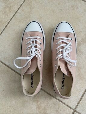 Converse Low Top Platform Canvas Sneakers in Light Tan